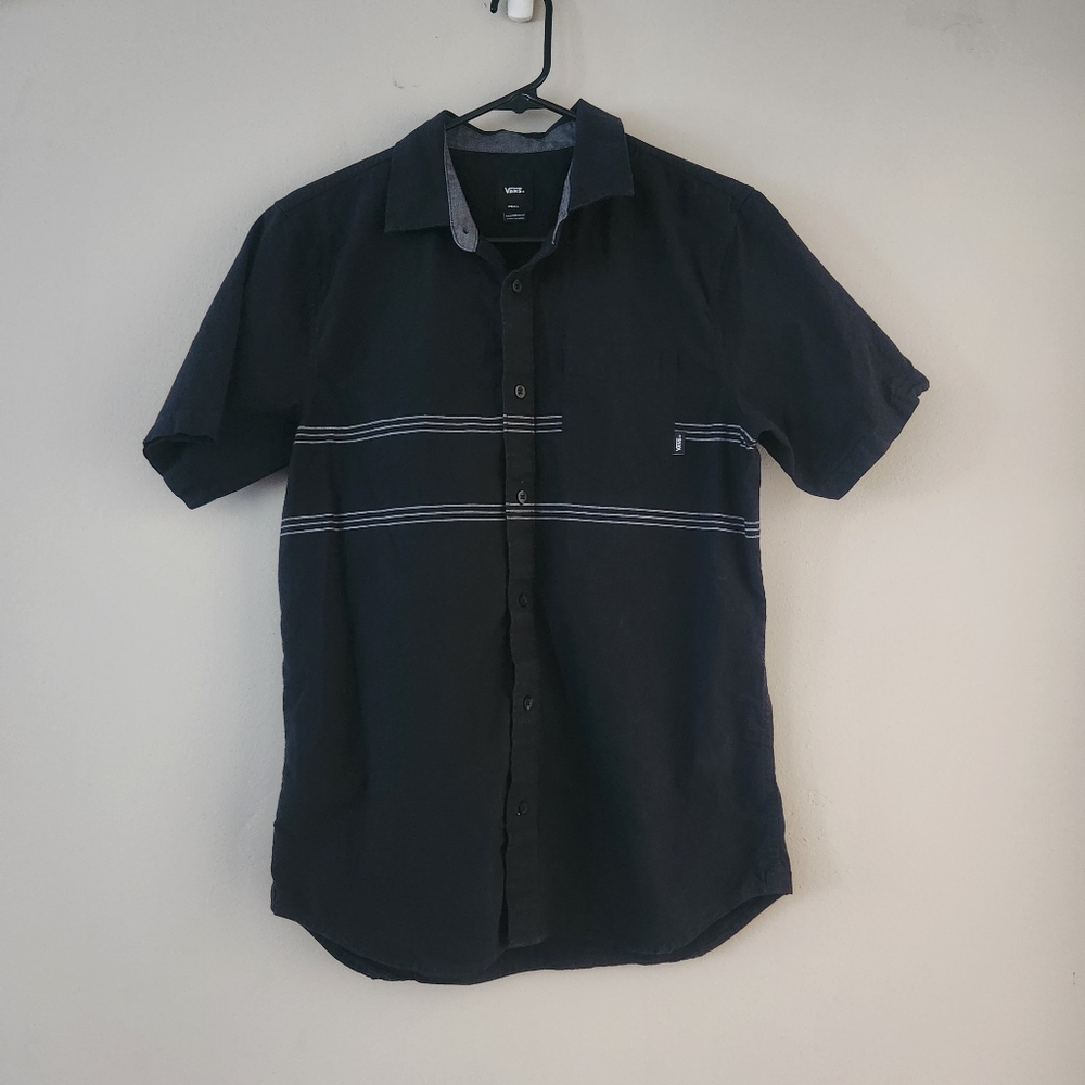 Vans Black Short Sleeve Casual Button Up Shirt Small Retro Style